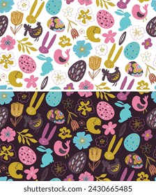 Happy Easter! Lettering  about Easter for flyer and print design. Vector illustration. Templates for banners, posters, greeting postcards. 100% vector file