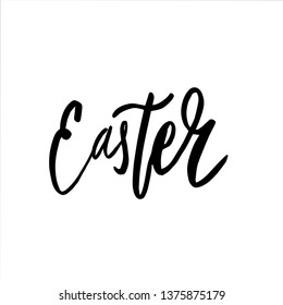Happy Easter lettering background. Easter eggs composition hand drawn. Vector illustration greeting card, ad, promotion, poster, flyer, web-banner, article.