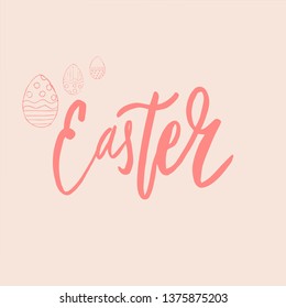 Happy Easter lettering background. Easter eggs composition hand drawn. Vector illustration greeting card, ad, promotion, poster, flyer, web-banner, article.