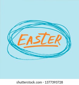 Happy Easter lettering background. Easter eggs composition hand drawn. Vector illustration greeting card, ad, promotion, poster, flyer, web-banner, article.