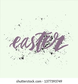 Happy Easter lettering background. Easter eggs composition hand drawn. Vector illustration greeting card, ad, promotion, poster, flyer, web-banner, article.