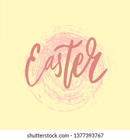 Happy Easter lettering background. Easter eggs composition hand drawn. Vector illustration greeting card, ad, promotion, poster, flyer, web-banner, article.