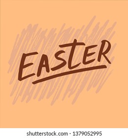 Happy Easter lettering background. Easter eggs composition hand drawn. Vector illustration greeting card, ad, promotion, poster, flyer, web-banner, article.