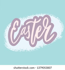 Happy Easter lettering background. Easter eggs composition hand drawn. Vector illustration greeting card, ad, promotion, poster, flyer, web-banner, article.