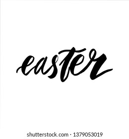 Happy Easter lettering background. Easter eggs composition hand drawn. Vector illustration greeting card, ad, promotion, poster, flyer, web-banner, article.