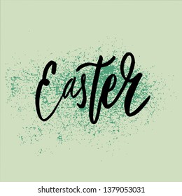 Happy Easter lettering background. Easter eggs composition hand drawn. Vector illustration greeting card, ad, promotion, poster, flyer, web-banner, article.