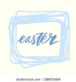 Happy Easter lettering background. Easter eggs composition hand drawn. Vector illustration greeting card, ad, promotion, poster, flyer, web-banner, article.