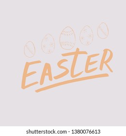 Happy Easter lettering background. Easter eggs composition hand drawn. Vector illustration greeting card, ad, promotion, poster, flyer, web-banner, article.
