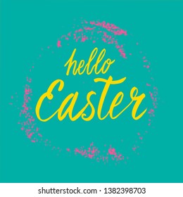 Happy Easter lettering background. Easter eggs composition hand drawn. Vector illustration greeting card, ad, promotion, poster, flyer, web-banner, article.