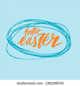 Happy Easter lettering background. Easter eggs composition hand drawn. Vector illustration greeting card, ad, promotion, poster, flyer, web-banner, article.