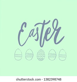 Happy Easter lettering background. Easter eggs composition hand drawn. Vector illustration greeting card, ad, promotion, poster, flyer, web-banner, article.