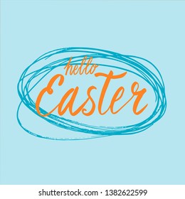 Happy Easter lettering background. Easter eggs composition hand drawn. Vector illustration greeting card, ad, promotion, poster, flyer, web-banner, article.
