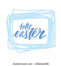 Happy Easter lettering background. Easter eggs composition hand drawn. Vector illustration greeting card, ad, promotion, poster, flyer, web-banner, article.