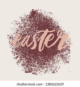 Happy Easter lettering background. Easter eggs composition hand drawn. Vector illustration greeting card, ad, promotion, poster, flyer, web-banner, article.