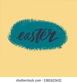 Happy Easter lettering background. Easter eggs composition hand drawn. Vector illustration greeting card, ad, promotion, poster, flyer, web-banner, article.