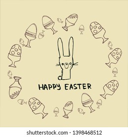 Happy Easter lettering background. Easter eggs composition hand drawn. Vector illustration greeting card, ad, promotion, poster, flyer, web-banner, article.