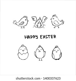 Happy Easter lettering background. Easter eggs composition hand drawn. Vector illustration greeting card, ad, promotion, poster, flyer, web-banner, article.