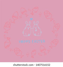 Happy Easter lettering background. Easter eggs composition hand drawn. Vector illustration greeting card, ad, promotion, poster, flyer, web-banner, article.