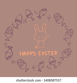 Happy Easter lettering background. Easter eggs composition hand drawn. Vector illustration greeting card, ad, promotion, poster, flyer, web-banner, article.