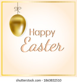 Happy Easter lettering background with realistic golden shine decorated eggs. Vector illustration greeting card, ad, promotion, poster, flyer, web-banner.