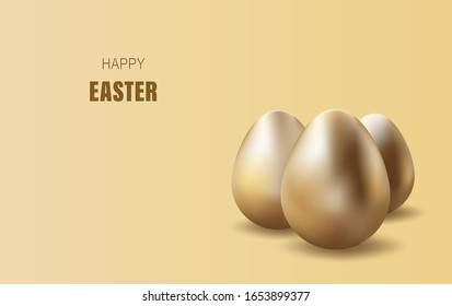 Happy Easter lettering background.Eggs realistic golden shine decorated sale banner,Creative graphic brochure.Vector illustration greeting card.Promotion for poster. web-banner element wallpaper EPS10