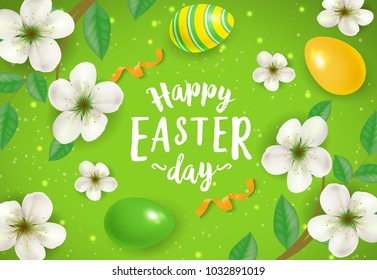 Happy Easter Lettering with Blooming Twigs