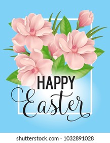 Happy Easter Lettering with Blossoms