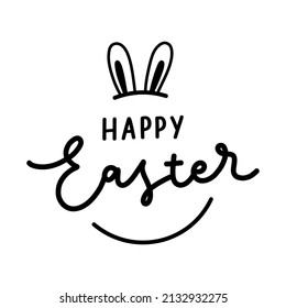 Happy Easter Lettering with Bunny Ears. Easter Logo Isolated in White