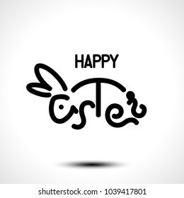 Happy Easter lettering with a bunny for greeting card. Vector illustration