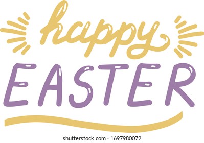 Happy Easter, lettering calligraphy , colorful isolated handwritten text on white background. Template for typography poster, banner,  postcard, flyer, vector eps.