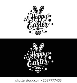 happy easter lettering calligraphy illustration. eggs, bunny ears for Easter holiday greeting card and for banner, flyer, poster design.