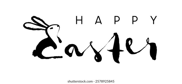 Happy Easter lettering calligraphy text with Easter bunny