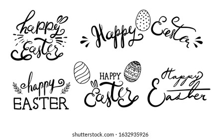 Happy easter lettering. Calligraphy vector illustration. Hand drawn black on white background.