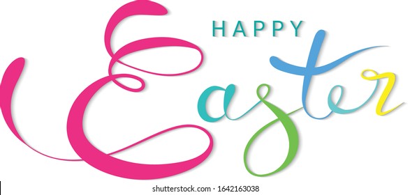Happy Easter lettering card. Hand drawn, isolated on white background. Vector Illustration.