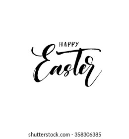 Happy Easter lettering card. Hand drawn lettering poster for Easter. Ink illustration. Modern calligraphy. Happy Easter typography background.