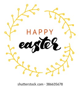 Happy Easter lettering card. Hand drawn lettering poster for Easter. Ink illustration. Modern calligraphy. Happy Easter typography background.