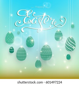 Happy Easter lettering card. Hand drawn lettering poster for Easter. Modern calligraphy typography background. Vector illustration