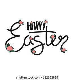 Happy Easter lettering card. Hand drawn lettering poster for Easter. Ink illustration