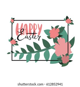 Happy Easter lettering card. Hand drawn lettering poster for Easter. Ink illustration