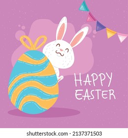 happy easter lettering card with rabbit