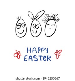 Happy Easter lettering card. Simple Easter greeting card with Easter Eggs and handwritten text. vector illustration, typography, t-shirt graphics, print, poster, banner