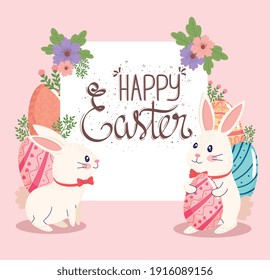 happy easter lettering card with vector illustration design