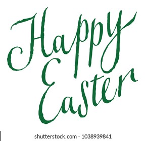 Happy Easter lettering card written by hand with ink on paper, dark green vector illustration