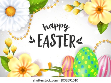 Happy Easter Lettering with Colored Eggs