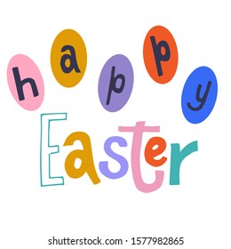 Happy Easter lettering composition hand drawn with egg. Vector colorful illustration.