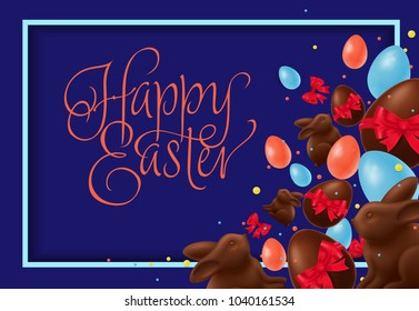 Happy Easter lettering. Creative inscription with sweet food. Handwritten text, calligraphy. Can be used for greeting cards, posters and leaflets