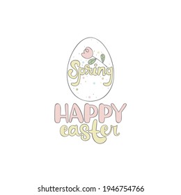 Frohe Ostern! Schreiben. Ei aus weichem Oster. Einzeln Vektorobjekt auf weißem Hintergrund. Grußkarte. 