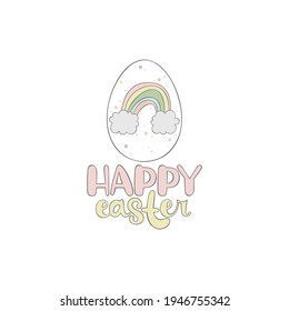 Happy easter. Lettering. Cute Easter egg. Isolated vector object on white background. Greeting card. 