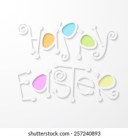 Happy easter lettering. Cute Happy easter text with colored eggs for your design.  
