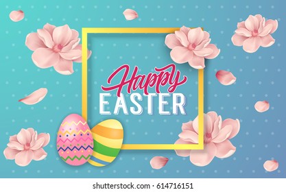 Happy Easter lettering with decorations